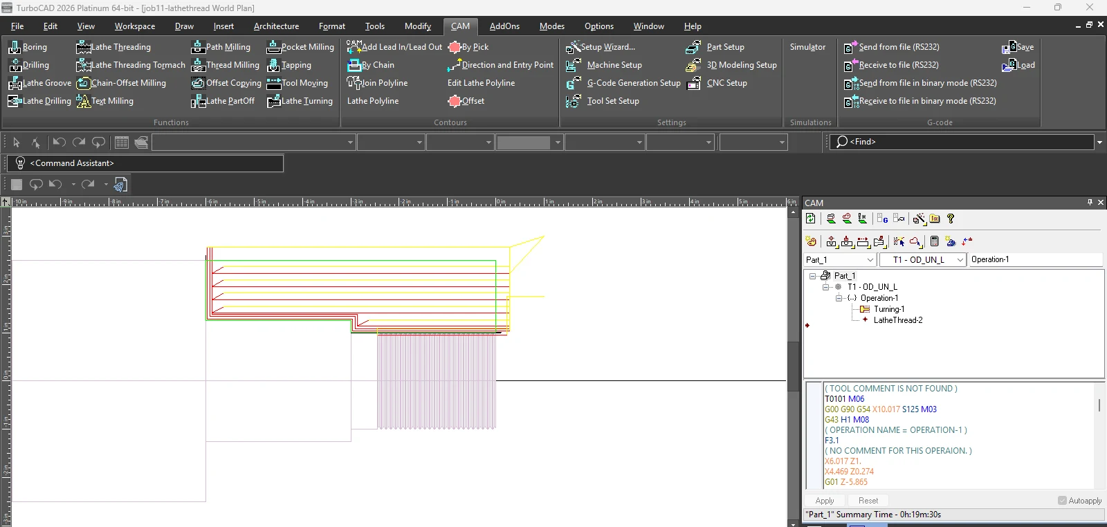 CAM lathe turning and threading in TurboCAD 2026 Platinum